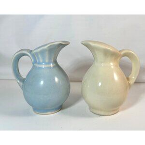 Vintage Ceramic Pitcher Salt & Pepper Shakers Set Blue & Ivory Farmhouse Style
